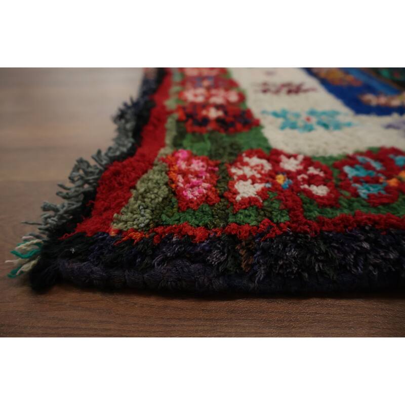 Hand Knotted Oriental 100% Wool Carpet Tribal Geometric Navy Blue & Blues Morocco Area Rug - 8' 3'' X 4' 8''