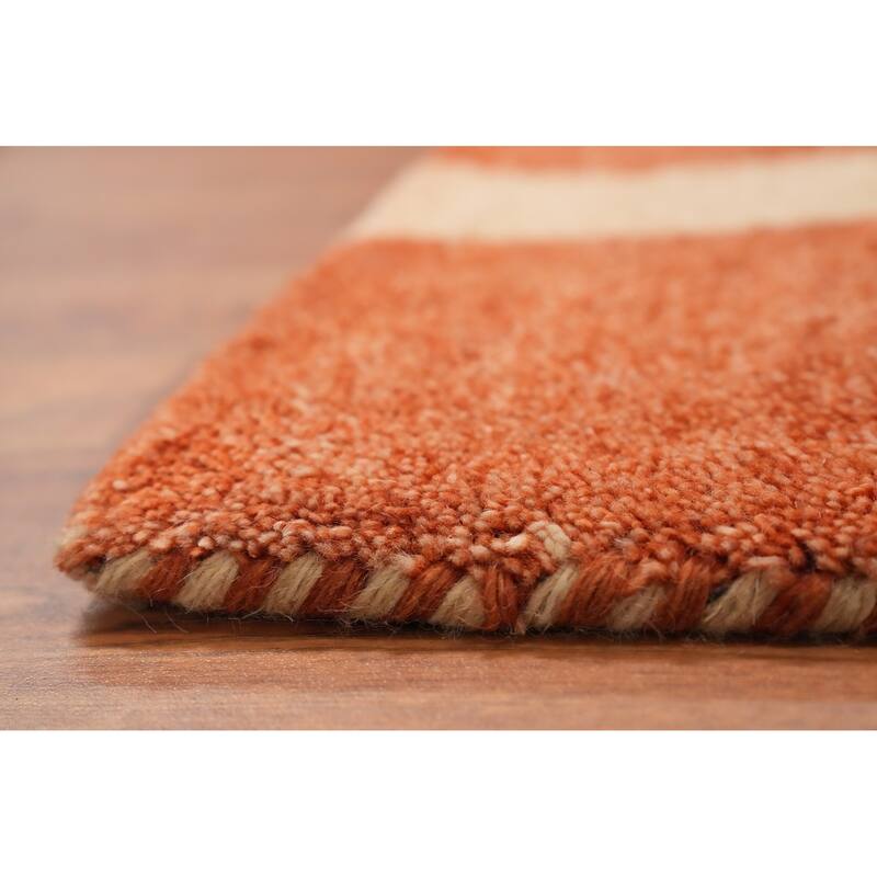Hand Knotted Oriental 100% Wool Carpet Modern Geometric Beige & Ivories Gabbeh Area Rug - 7' 11'' X 5' 9''