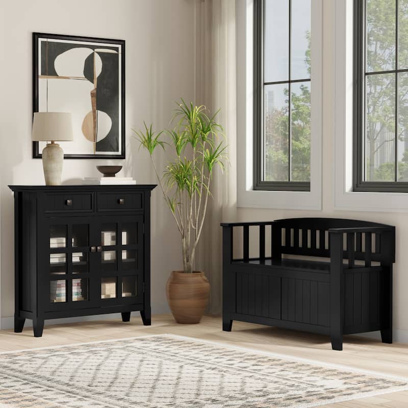 WYNDENHALL Normandy Solid Wood 36 inch Wide Small Storage Bench and 36 inch Wide Storage Cabinet