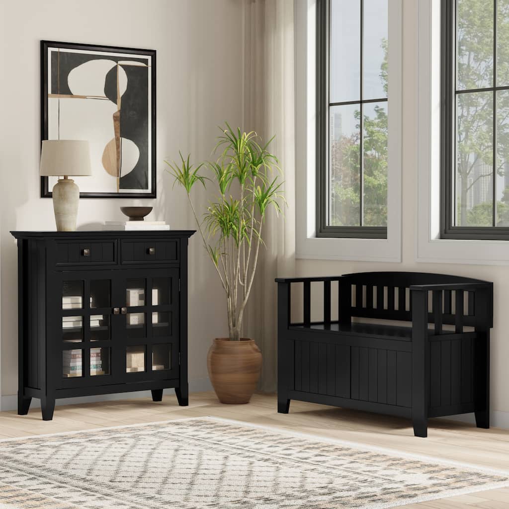 WYNDENHALL Normandy Solid Wood 36 inch Wide Small Storage Bench and 36 inch Wide Storage Cabinet