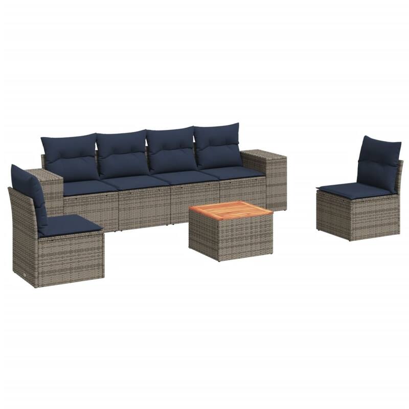 vidaXL Patio Sofa Set with Cushions Outdoor Furniture 7 Piece Poly Rattan - 21.7x 24.4x 27.2