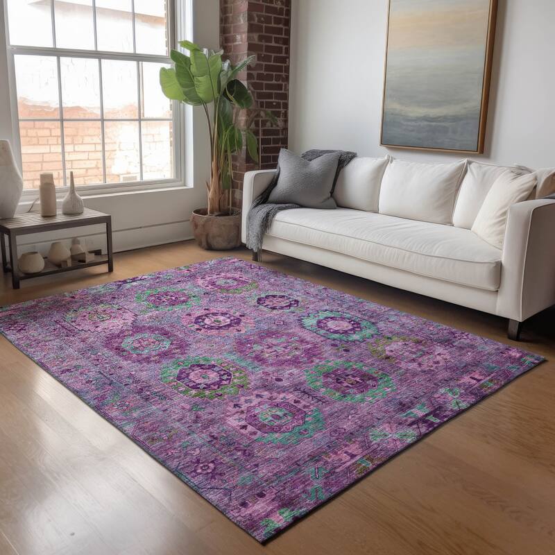 Machine Washable Indoor/ Outdoor Boho Vintage Chantille Rug