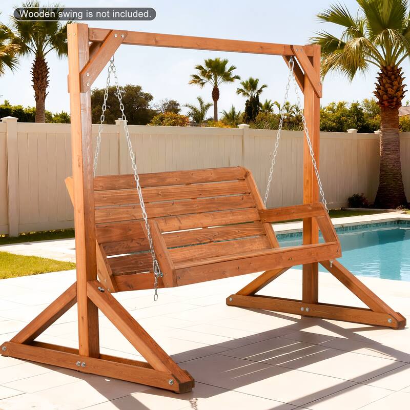 Wooden Outdoor Swing Stand for Porch and Garden, Brown - 83.8" L × 55.1" W × 70.9" H