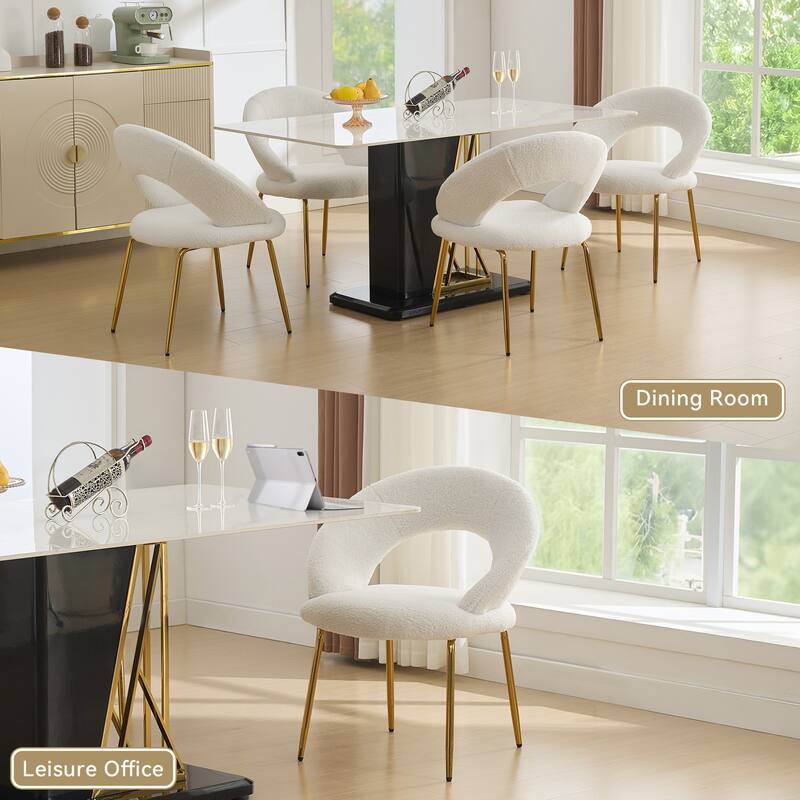 Set of 1 Dining Chairs With Curved Backrest and Golden Metal Legs