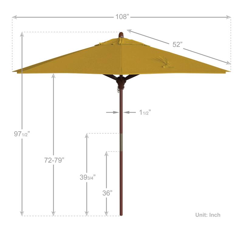 California Umbrella 9ft Marenti Wooden Sunbrella Patio Umbrella with Sunbrella Fabric, Base Not Included