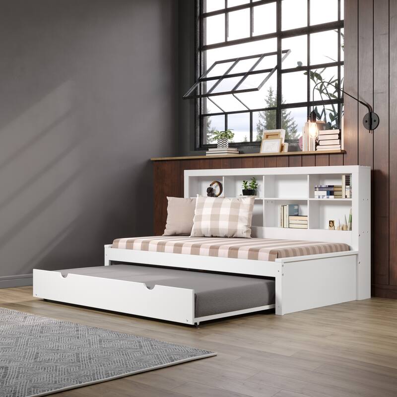 Twin Bookcase Daybed in White - With Twin Trundle