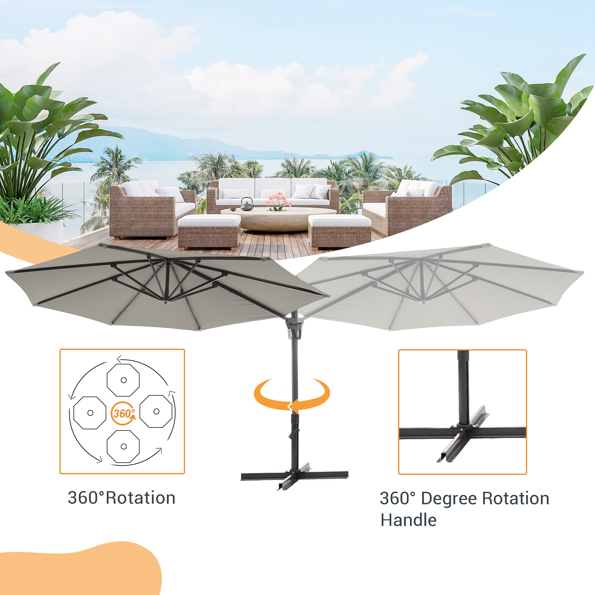 11 ft cantilever round offset patio umbrella Kingdura 11ft with Base Included, Large Aluminum Outdoor Umbrella, 360° Rotation & Infinite Tilt, Heavy Duty Frame for Deck Pool Backyard, Beige : Patio, Lawn Aoodor Square Outdoor Dining Color:LEAVES 07UMB041-3T9LED-13 it maximizes seating space