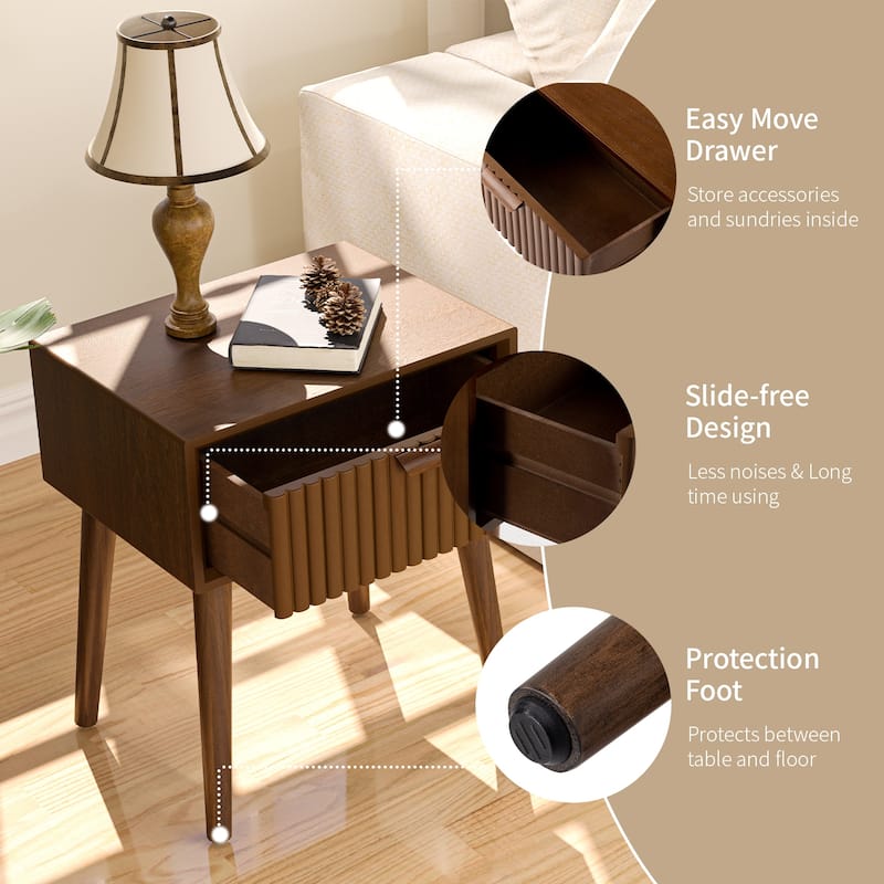 COSIEST Modern Brown End Table with Drawers