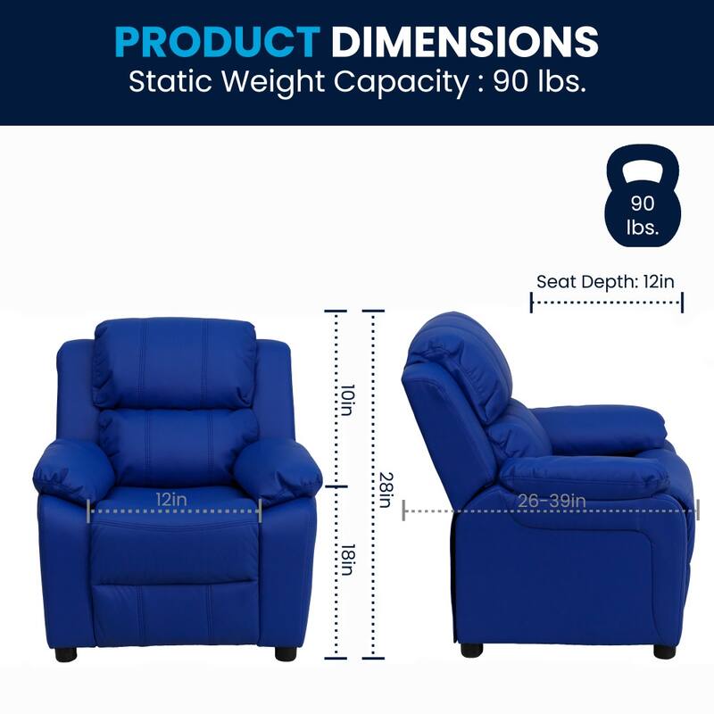 Deluxe Padded Contemporary Kids Recliner with Storage Arms