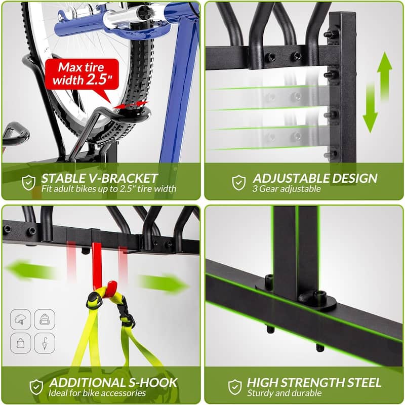 Sttoraboks Adjustable Floor Stand for Bikes, Max Tire Width 2.5", Black