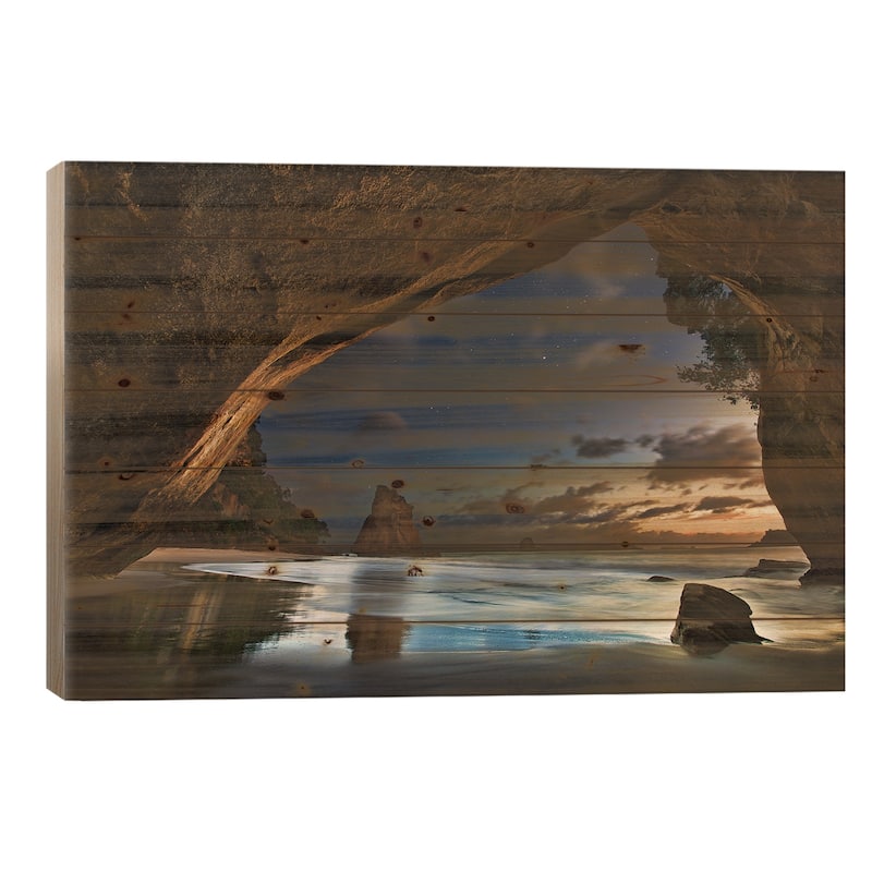 Cathedral Cove Print On Wood by Yan Zhang - Multi-Color - 18x26x1.5