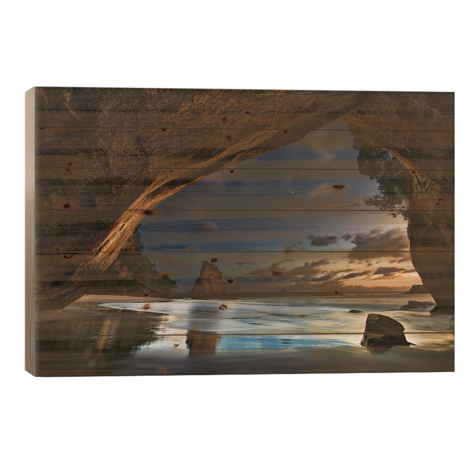 Cathedral Cove Print On Wood by Yan Zhang - Multi-Color