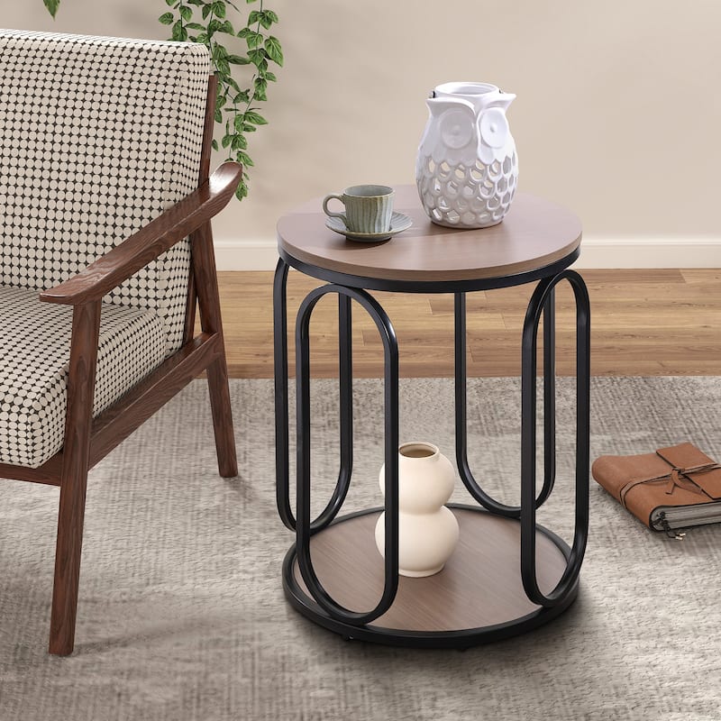 2-Tier Round Side Table, Accent End Table Nightstand - 19.7"Dia Top x 24.4"H