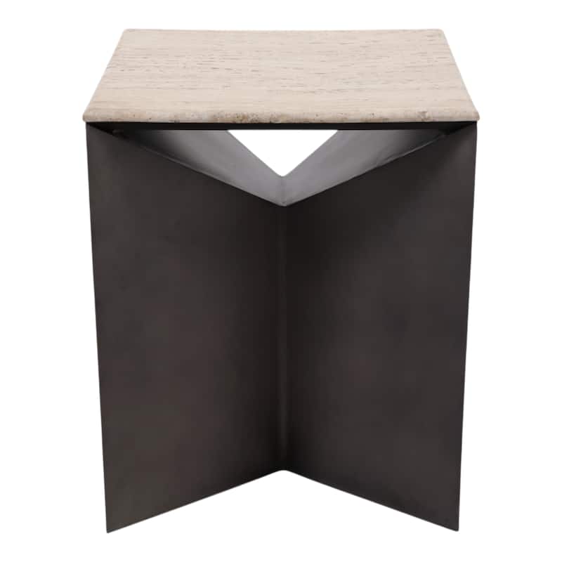 Metal Travertine EndTable Contemporary Sculptural Base - 25" Bronze - 24.75"