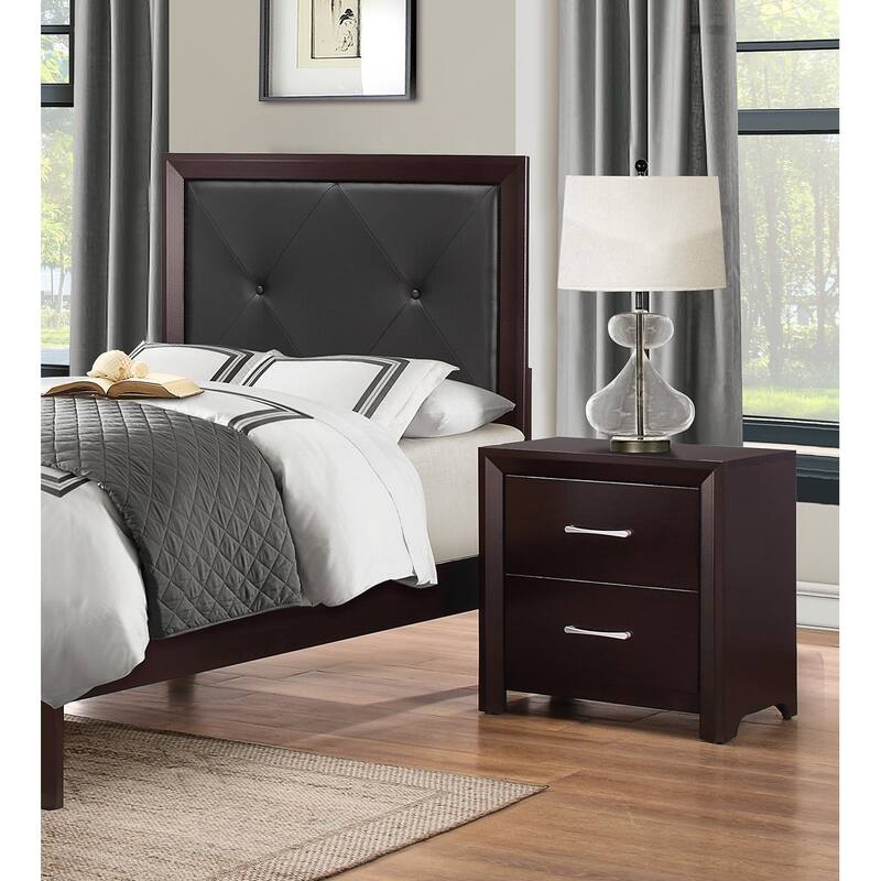 Espresso Finish Nightstand, Drawers, Silver Tone Pulls, Contemporary Design