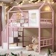 preview thumbnail 1 of 29, Elegant House Shape Sturdy Metal Frame Loft Bed with roof design and a storage box, Twin, High-quality , Space-saving, Pink Pink