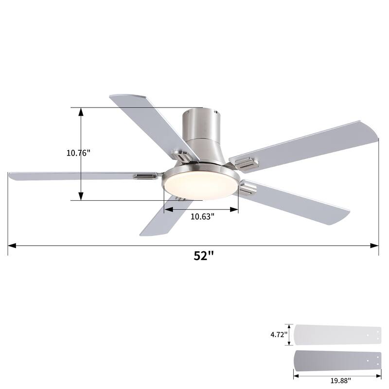 Sofucor 52 Inch Low Profile Flush Mount 5 Blades Ceiling Fan with Dimmable Light and Remote Control - 52 Inches
