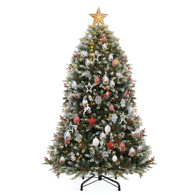 6/7.5FT Prelit Frosted Green Christmas Tree with Remote