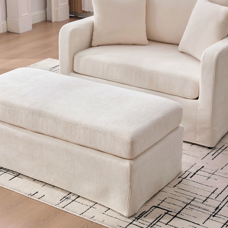 Set of Modern Chenille Accent Chair and Storage Ottoman