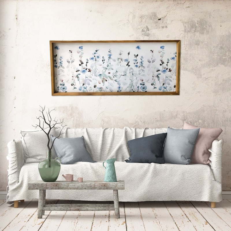 "Soft Blue Garden" Watercolor Print on Wood Framed Canvas Wall Art