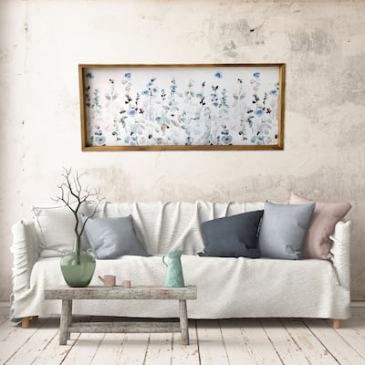 "Soft Blue Garden" Watercolor Print on Wood Framed Canvas Wall Art
