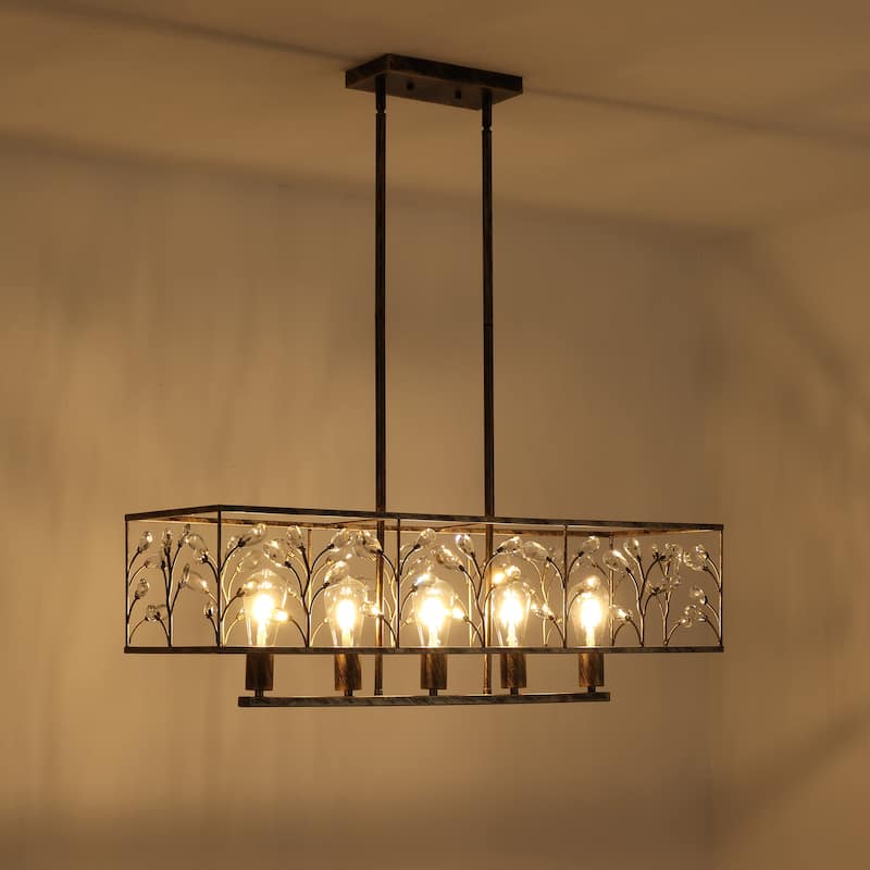 Starsky Farmhouse 5-light Crystal Rectangle Linear Chandelier for Dining Room with UL Certified
