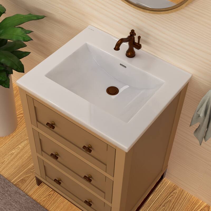 Countertop Vanity Sink with Integrated Rectangular Bowl