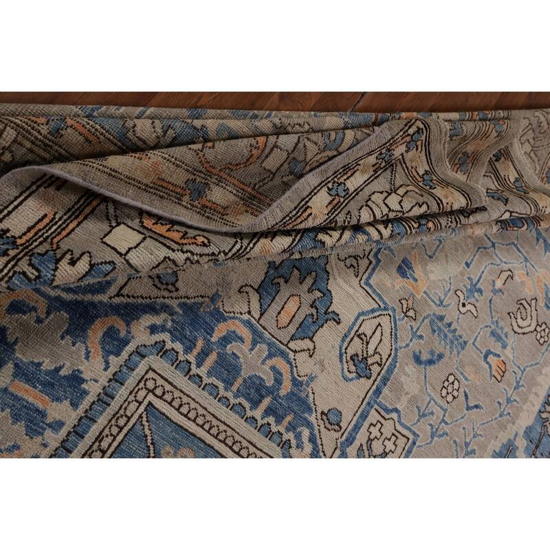 Oriental Oushak Turkish Large Rug Hand-Knotted Beige Wool Carpet - 10'1"x 14'0"