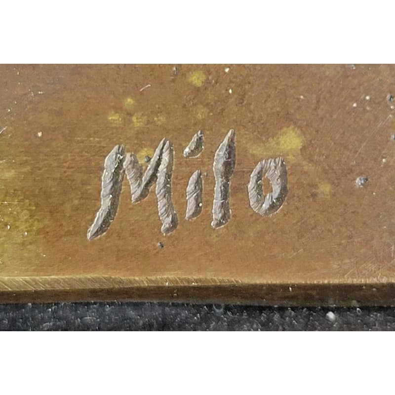 Signed Milo Abstract Man Playing Violin Bronze Bust Sculpture Marble Base Statue