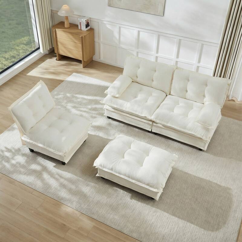107.8" Chenille Sectional Sofa with Movable Ottoman