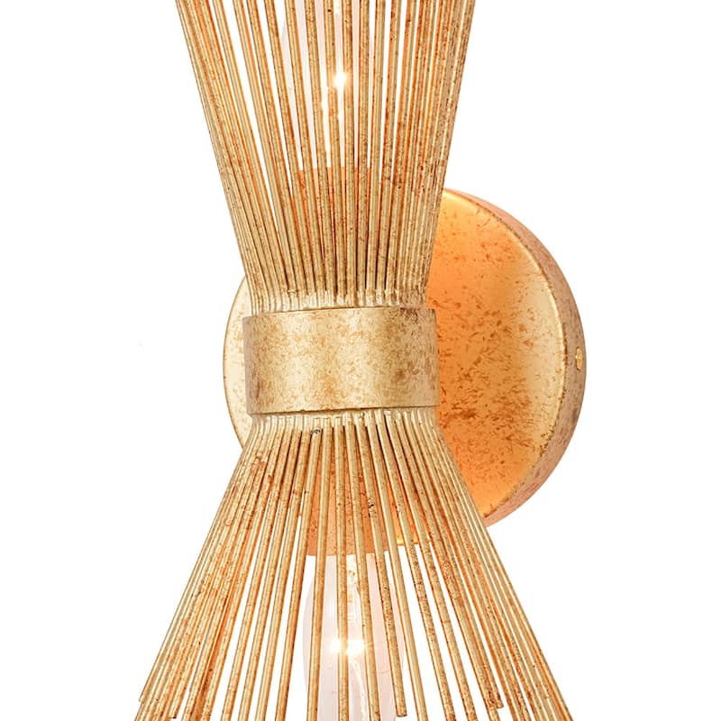 Glam 2-Light Up Down Distressed Gold Starburst Vanity Wall Sconce