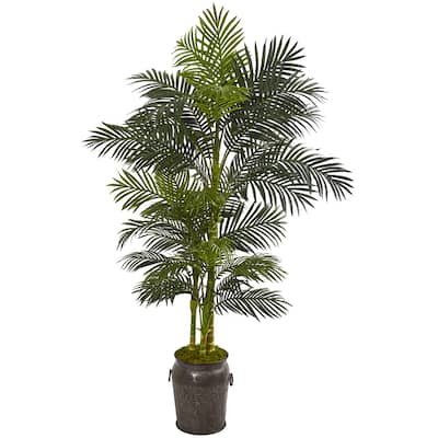 7' Golden Cane Artificial Palm Tree in Decorative Planter - Green