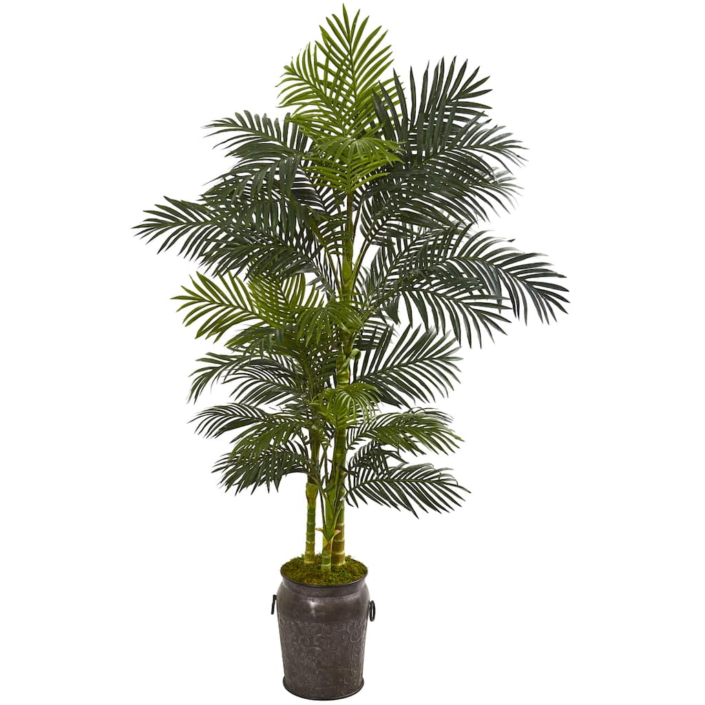 7' Golden Cane Artificial Palm Tree in Decorative Planter - Green