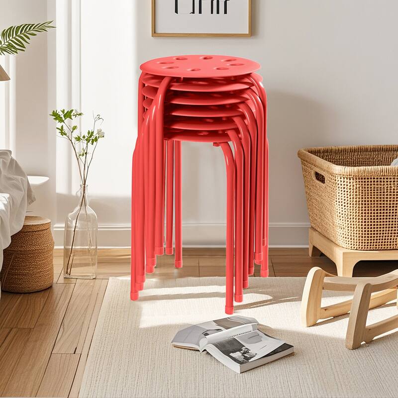 Javlergo 6-Pack Plastic Stackable Stools, Portable 8 Holes Metal Round Top Stools for Kitchen/Classrom