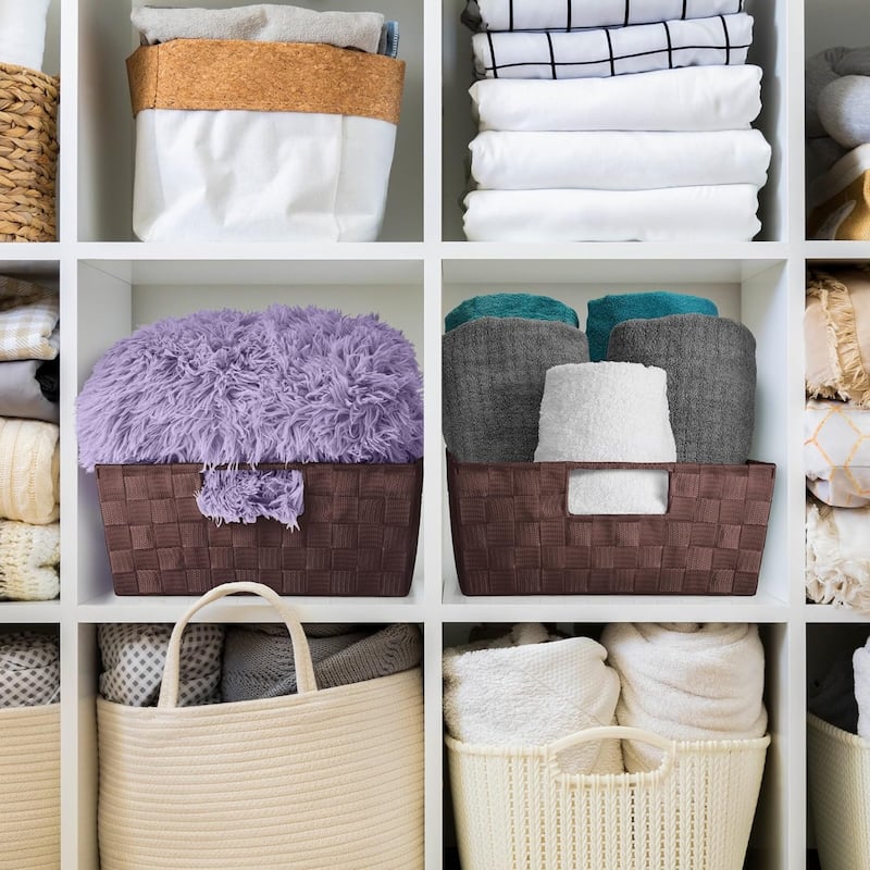 Sorbus Woven Basket Bin Shelf Storage Stackable with Woven Straps & Built-in Carry Handles - Set of 3 - 15.12" L x 13" W x 6" H