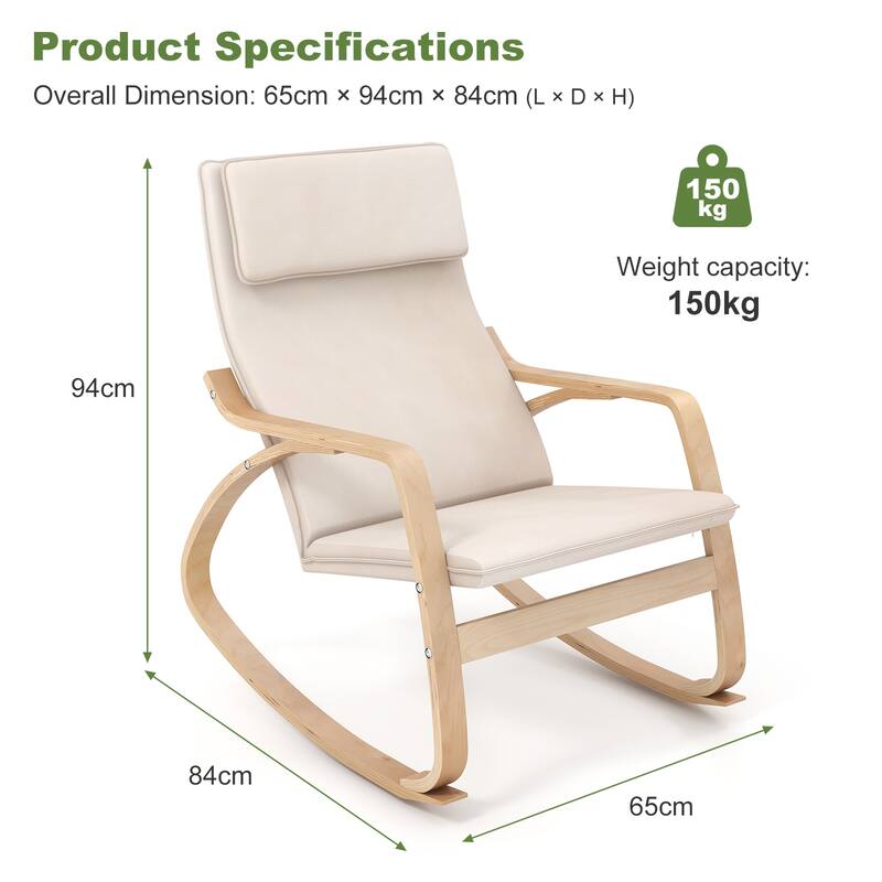 Wooden Rocking Chair with Cushion and High Backrest for Relaxation