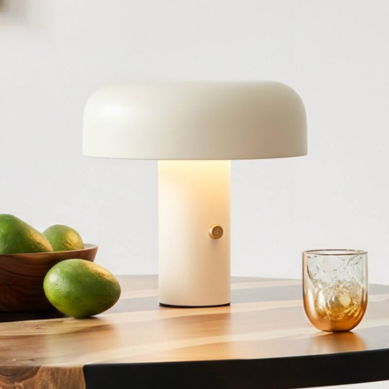 Anita LED 12.2 in Off-White Cream Modern Contemporary Round Dome Dimmable Bedside Nightstand Desk Lamp