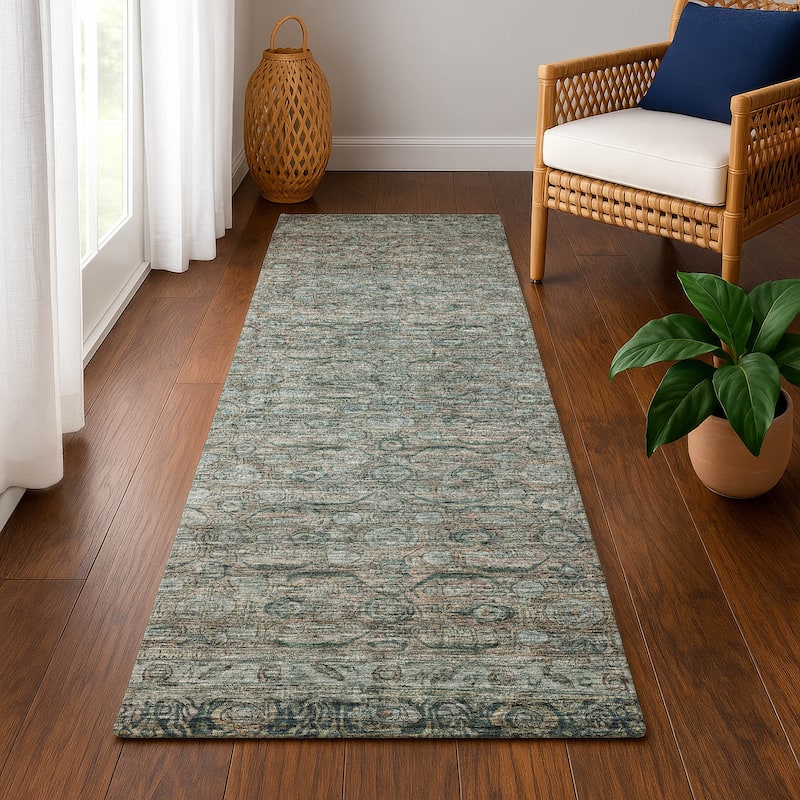 Premium Washable Super Soft Vintage Traditional Mayfield Rug - Teal - 2'3" x 7'6"