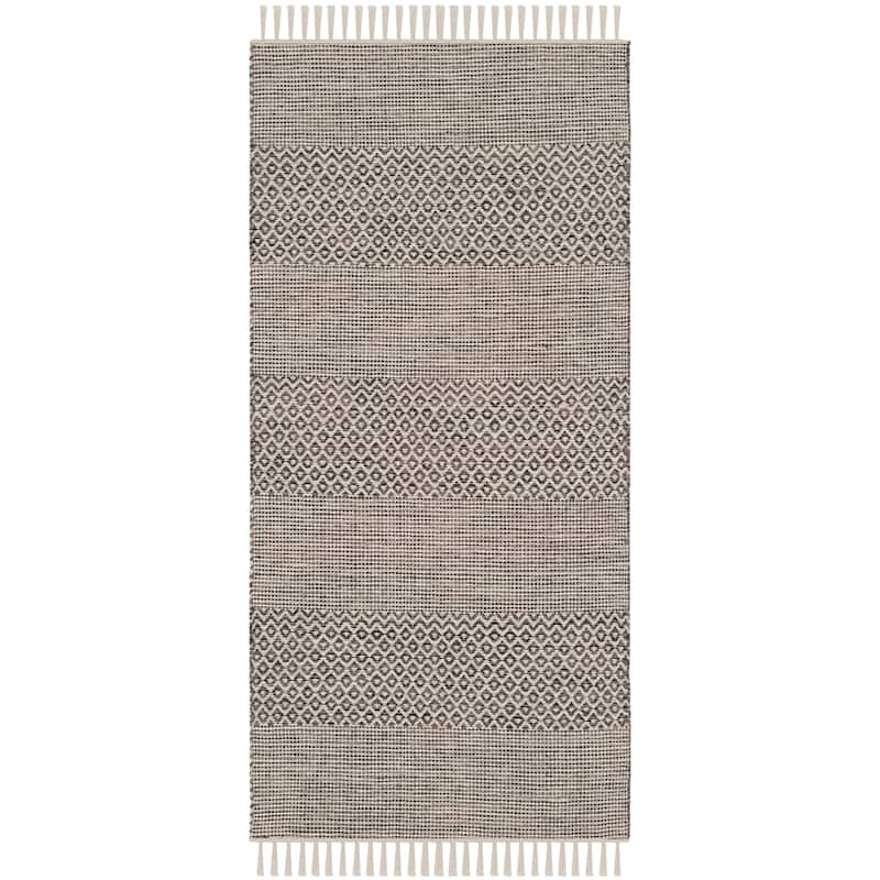 SAFAVIEH Handmade Montauk Alden Flatweave Cotton Fringe Rug - 2'3" x 4' - Ivory/Anthracite