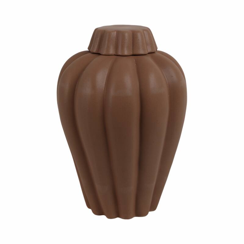 Stoneware Decorative Jar with Lid Fluted Sculpted Silhouette Style
