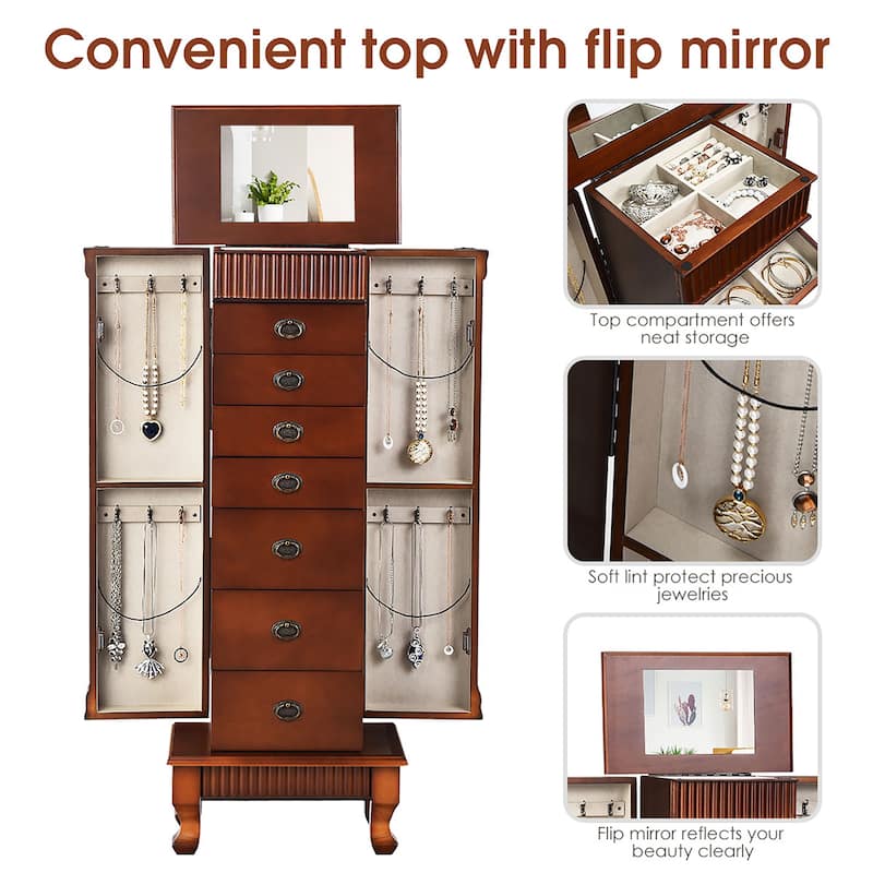 Standing Jewelry Armoire Cabinet Wooden Jewelry Storage Organizer