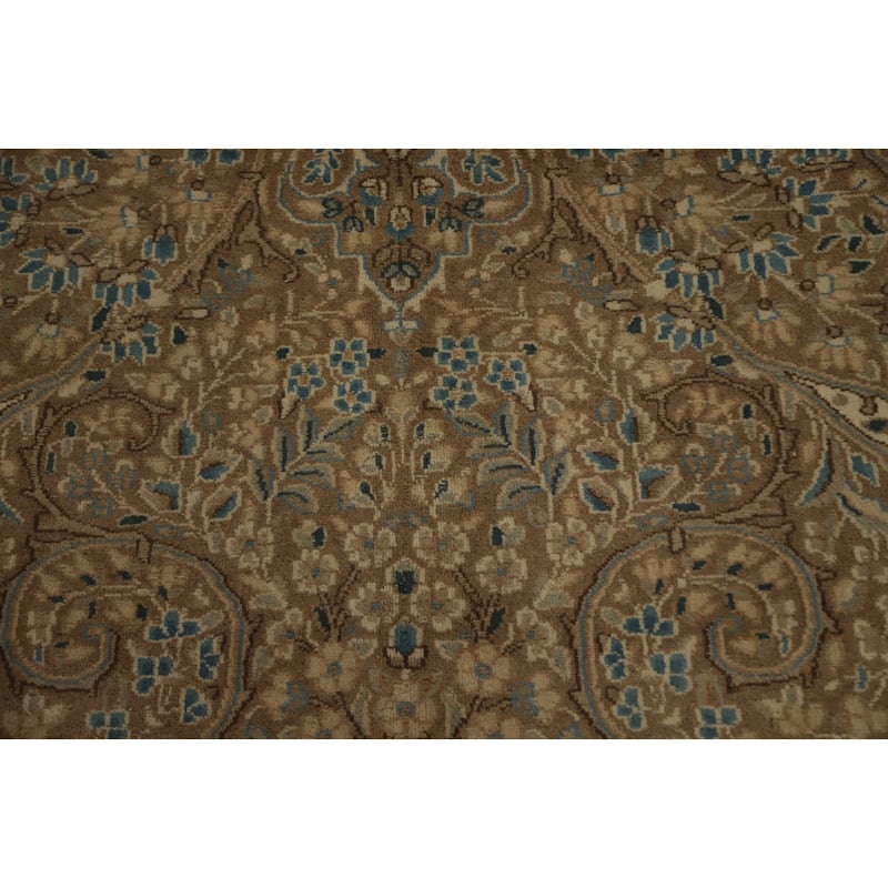 Hand Knotted Oriental 100% Wool Carpet Traditional Floral Brown Kerman Area Rug - 12' 11'' X 9' 7''