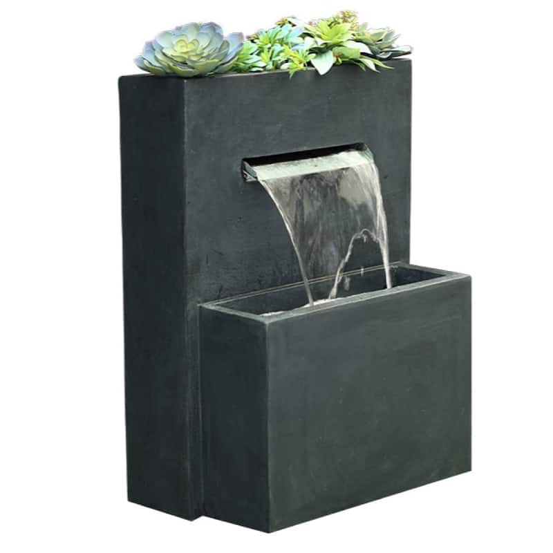Grey Rectangular Resin Modern Rectangular Waterfall Outdoor Fountain