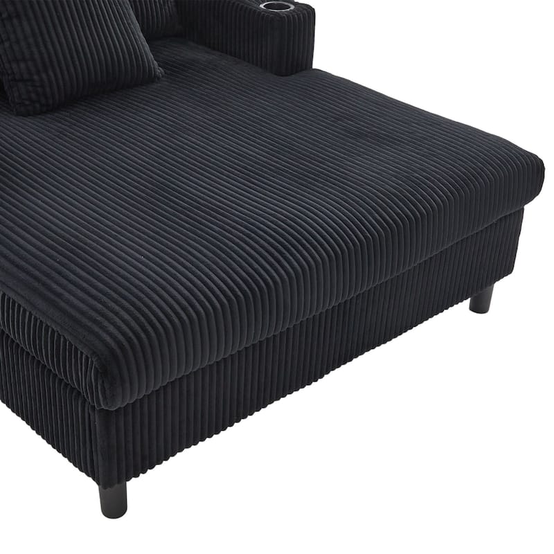 Modern Corduroy Oversized Recliner Sofa with Deep Seat, 3 Pillows, USB Charging, RGB LED Light Strip, Cup Holder, Side Pocket