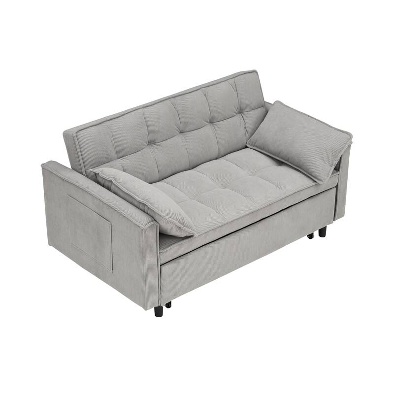 Gray Modern 54.3" Corduroy Loveseat Pull-out Sofa Bed with Adjustable Back and Pillows for Living Room