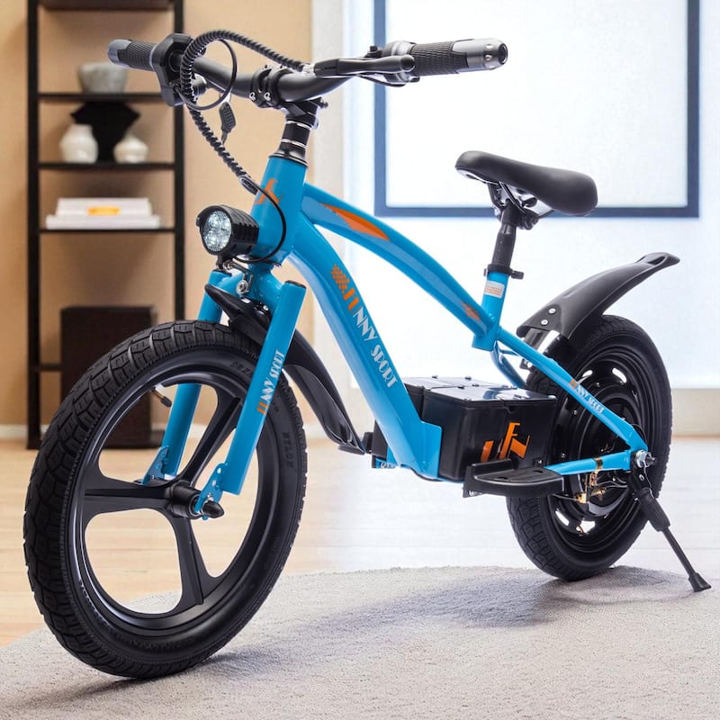 24V Kids Electric Dirt Bike with 300W Motor, 16in Wheels, Handle Acceleration, Adjustable Seat, Power Display & Hand Brakes - Blue
