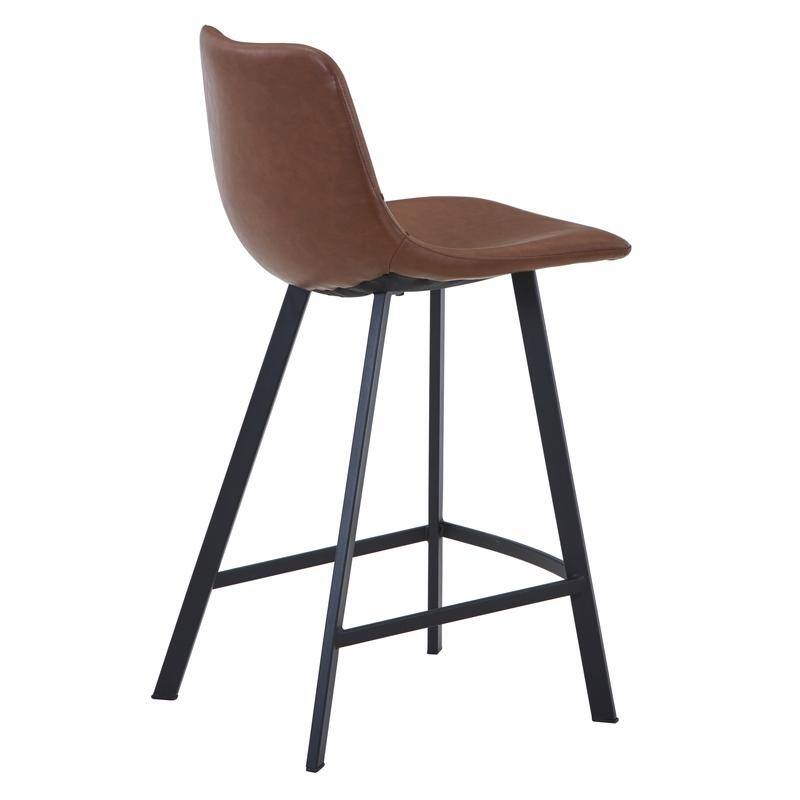Elland Modern Minimalist Leather Upholstered Bar Stool with Accent Black Metal Base and Back Support for Home Bar or Kitchen