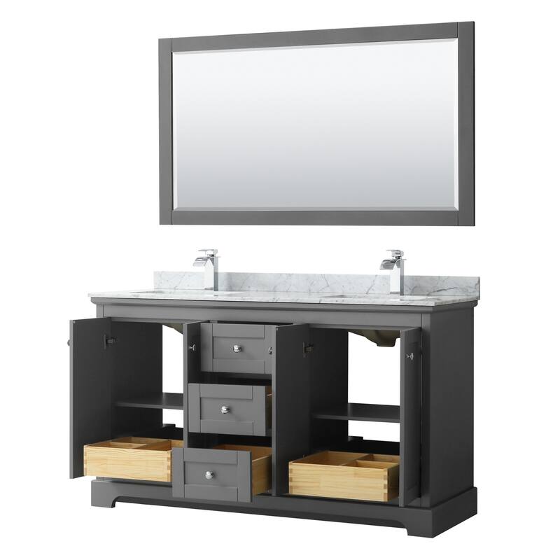 Avery 60-inch Double Vanity, Marble Top, Square Sinks, 58-inch Mirror