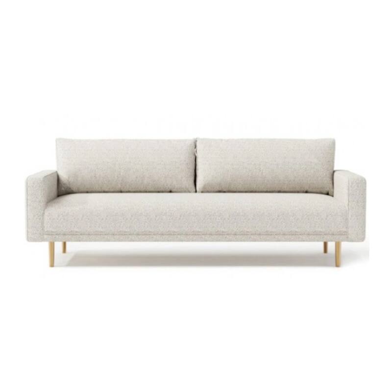 Remy Sofa, Off White Boucle, Bench Style Seat with Track Arms, 83 Inch