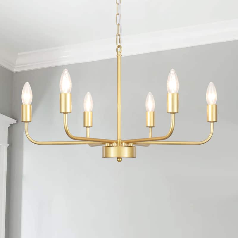 6-Light Rustic Modern Candlestick Hanging Linear Chandelier Lighting for Dining Room Kitchen Island - Gold